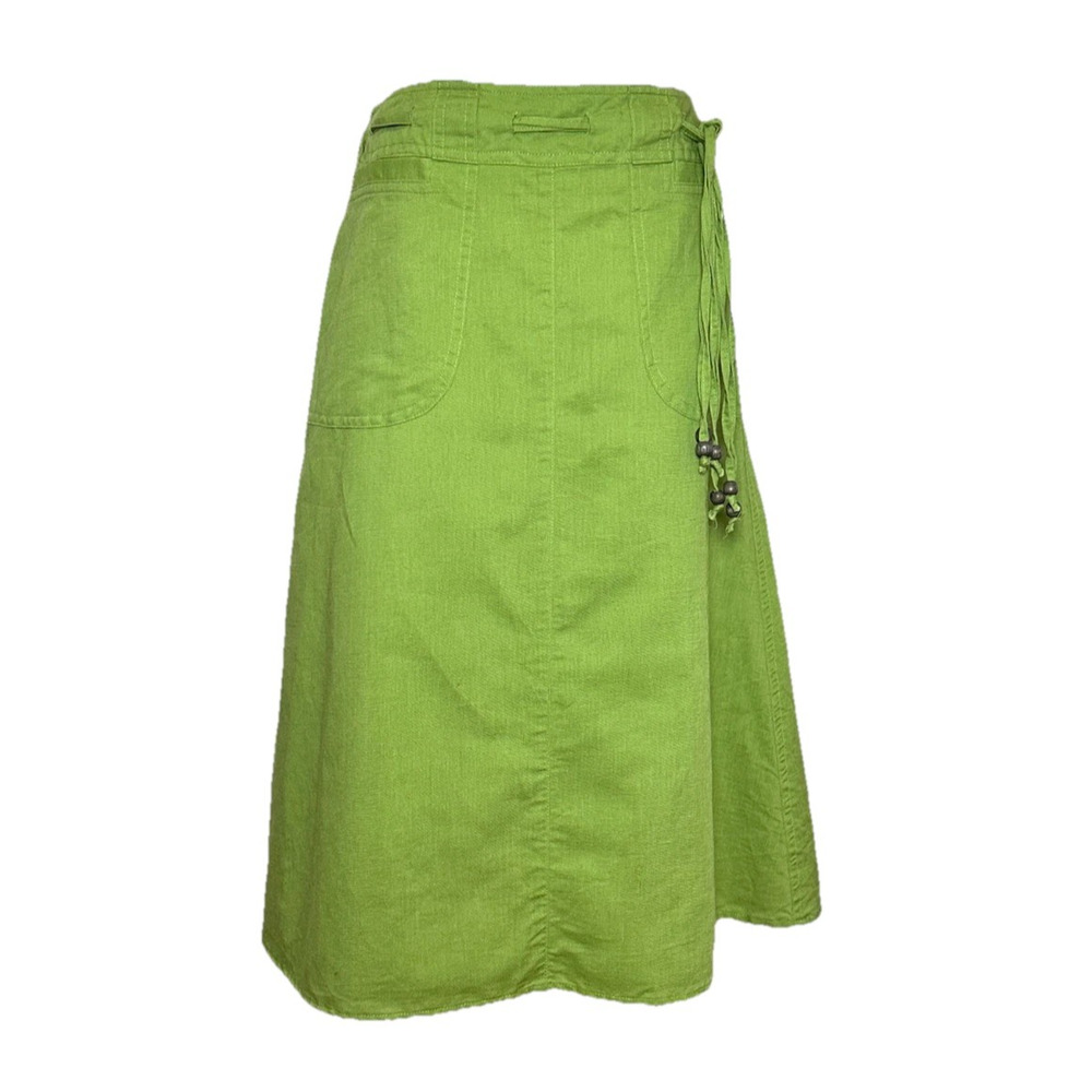 Saint Tropez West Green Linen A Line Midi Skirt Size 8 Lined Pockets